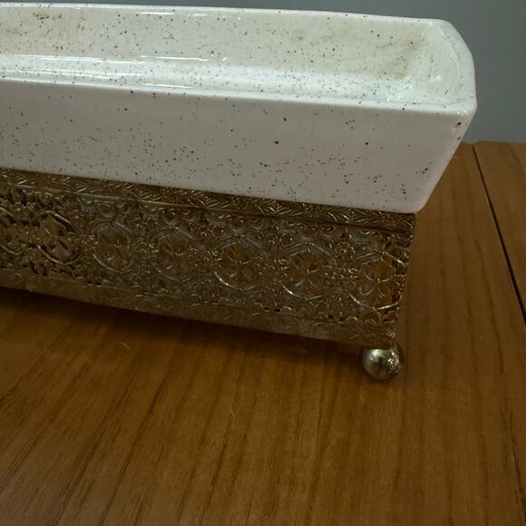 Planter Inc USA 1994 Rectangle Brass Stand 9 x 4 x 3.5 Speckled Pottery Vintage - Picture 9 of 16